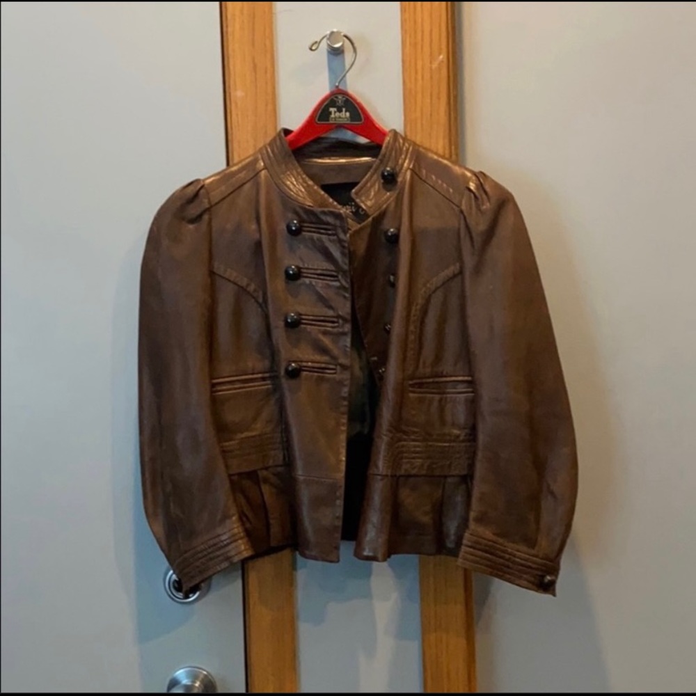 Hanii Y chocolate brown leather cropped jacket